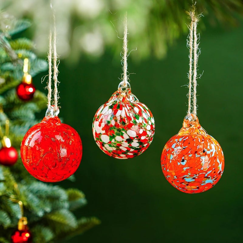 KRISININE Set of 3 Blown Glass Ball Ornament 2.3in Hanging Glass Gazing Balls Decor for Garden Patio - Image 3
